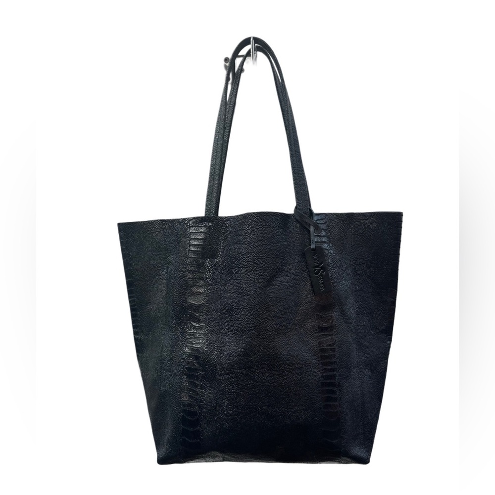 Yosi Samira Black Animal Print Leather Tote Bag